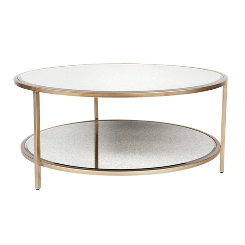 Cocktail Mirrored Round Coffee Table - Antique Gold