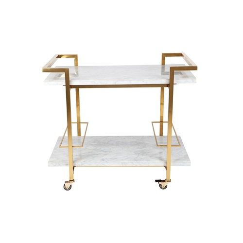 Franklin White Marble Drinks Trolley - Gold