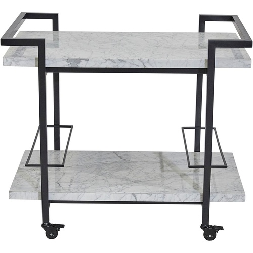 Franklin White Marble Drinks Trolley - Black