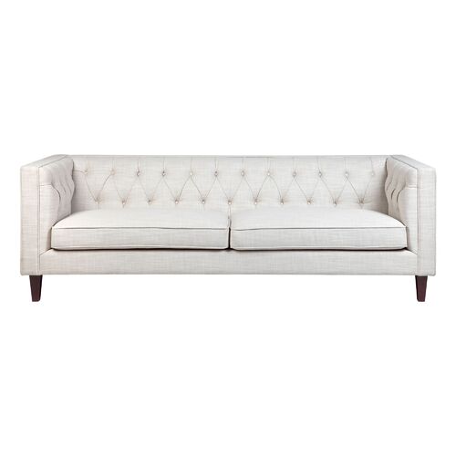 Tuxedo 3 Seater Tufted Sofa - Natural Linen