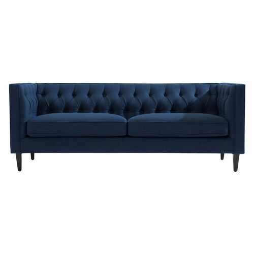 Tuxedo 3 Seater Tufted Sofa - Navy Velvet