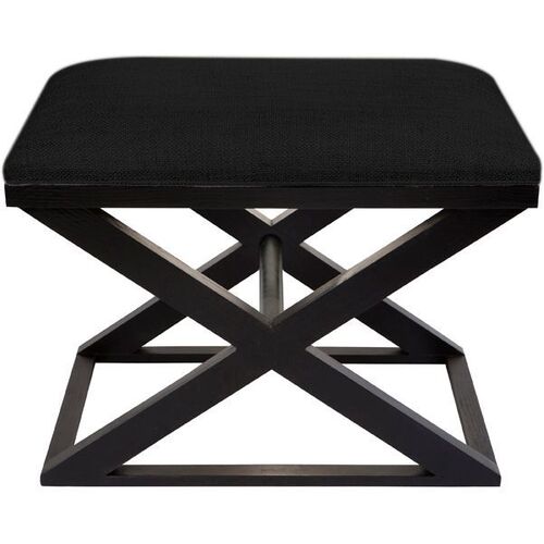 Spencer Black Timber Stool - Black Linen