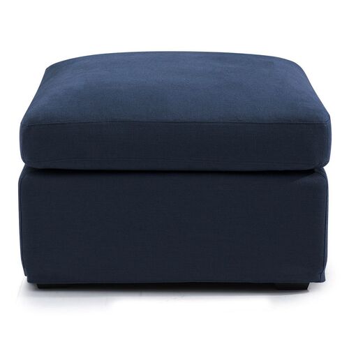 Birkshire Slip Cover Ottoman - Navy Linen