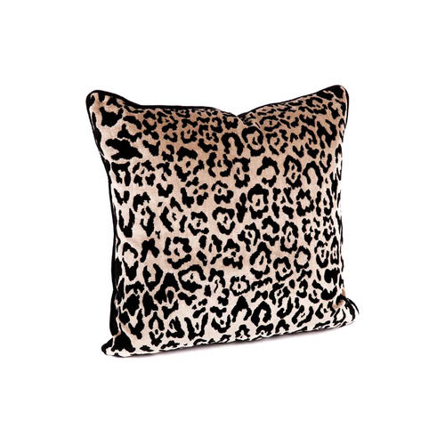 Serene Square Feather Cushion - Leopard Chenille w Black Velvet