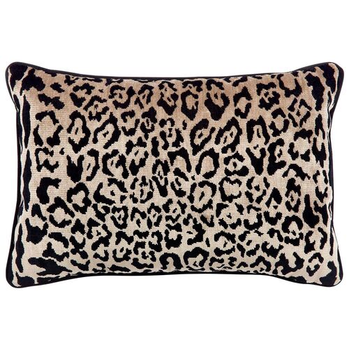 Serene Rectangle Feather Cushion - Leopard Chenille w Black Velvet