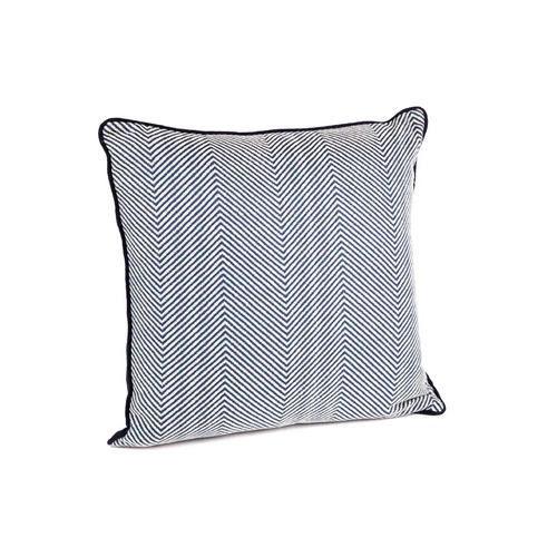 Candace Square Feather Cushion - Chevron Blue Linen