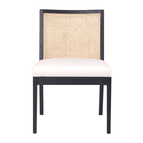Kane Rattan Black Dining Chair - White Linen