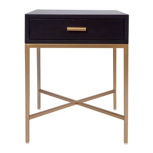 Nessa Black Bedside Table - Gold