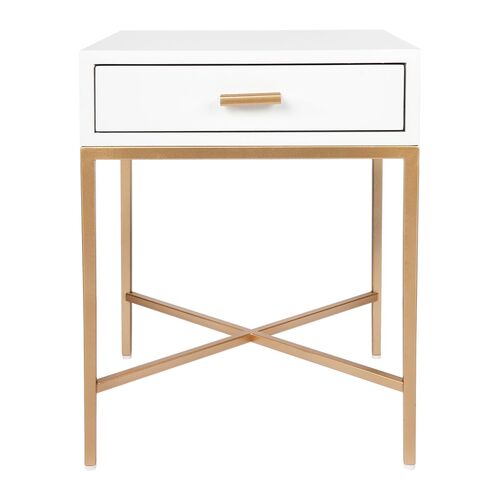 Nessa White Bedside Table - Gold