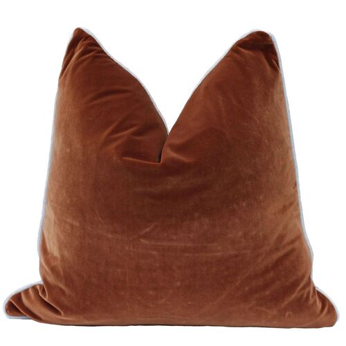 Sass Square Feather Cushion - Caramel Velvet w Natural Linen