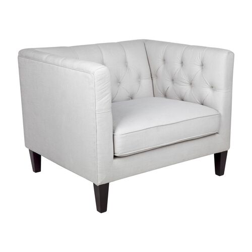 Tuxedo Tufted Occasional Arm Chair - Cool Grey Linen