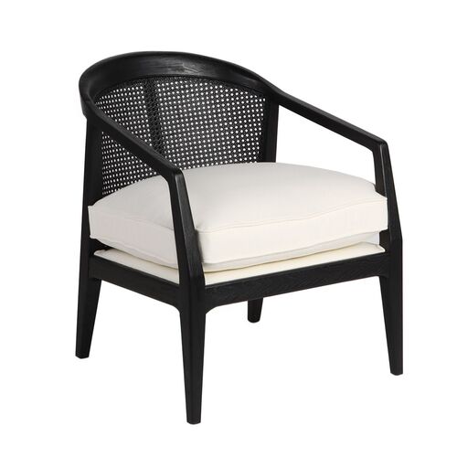 Willow Black Rattan Occasional Arm Chair - White Linen