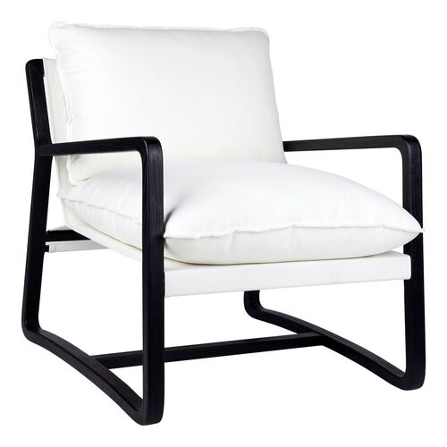 Malibu Black Arm Chair - White Linen