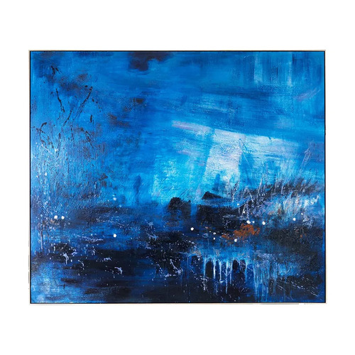 Emerging Blues Oil On Canvas Painting - Large