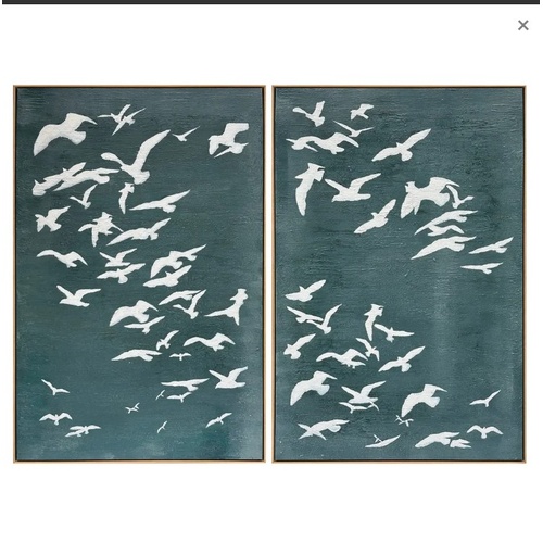 Migration Set of Two Oil on Canvas Painting - Green
