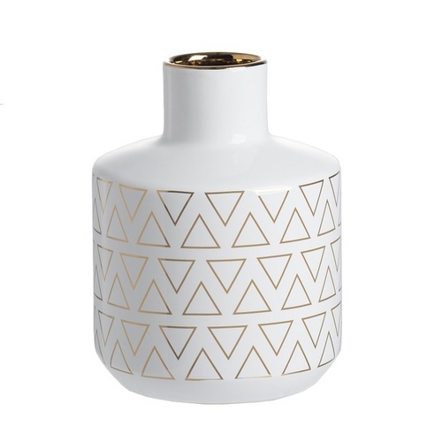 Geo Vase 20 cms high Indoor/Outdoor. Our Geo Vase Small with a gloss white finish and gold trim