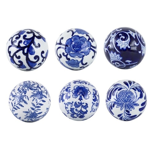 Aline Blue & White Decorator set of 6 balls