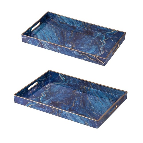 Marble Patterned Blue set of 2 rectangular trays.  Luxurious look of natural stone with this set of 2