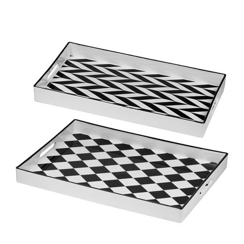 Black & White Patterned set of 2 rectangular trays