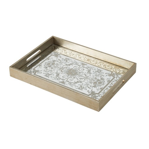 Floral Mirrored Rectangular Tray.  Mirrored tray feature. Place it on the coffee table or dining table to keep things organized