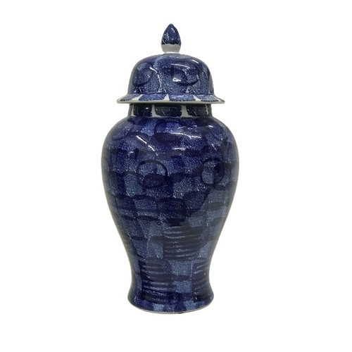 Blue Abstract Ginger Jar Tall. Traditional shape of this medium sized ginger jar makes it suitable for homes with classic decor