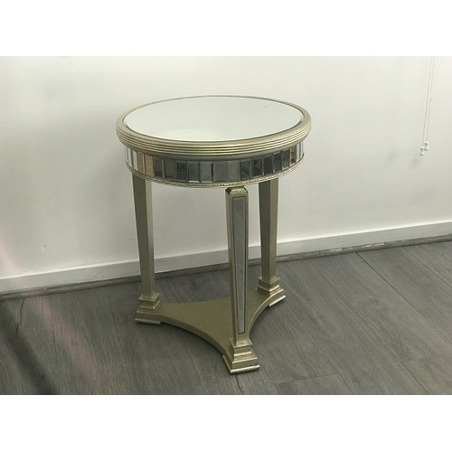 Ex Showroom Mirrored Pedestal Round Side Table Antiqued Ribbed ( SYDNEY METRO ONLY)
