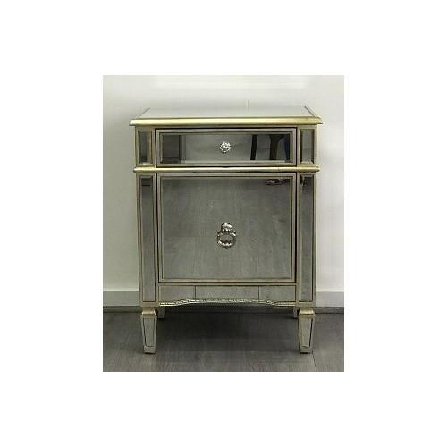 Antique Styled Mirrored Bedside Cabinet, Mirrored Nightstand Set Of 2 Ecuador