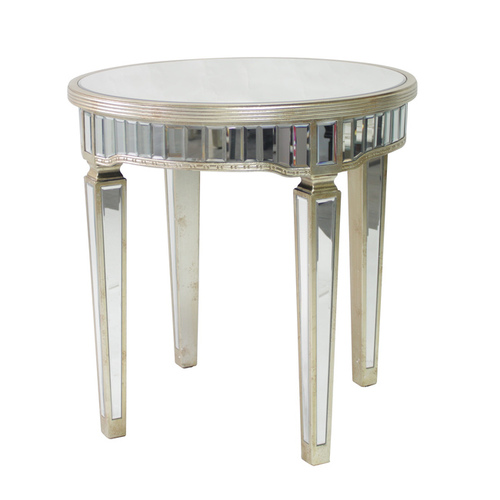 Mirrored Round Table Antique Ribbed (Sydney Metro Delivery Only)