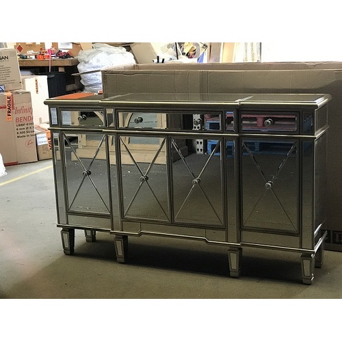 Mirrored Sideboard w/4 doors, 2 small drawers & 1 long drawer