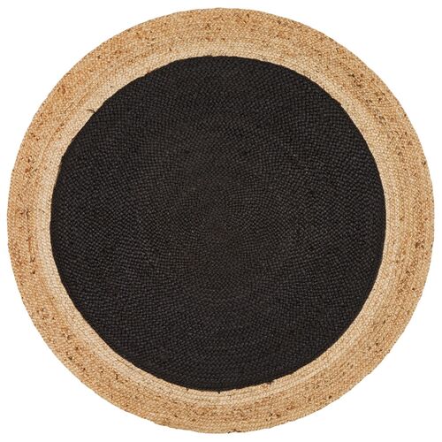 Round Jute Natural Rug Black