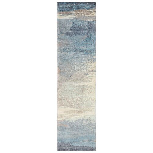 Snow Storm Modern Blue Runner Rug 