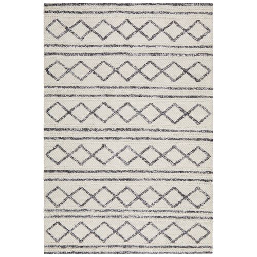 Milly Textured Woollen Rug White Grey 
