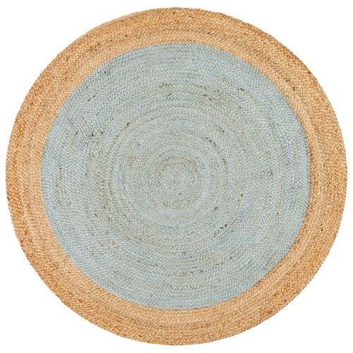 Round Jute Natural Rug Blue