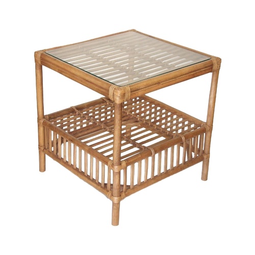 Americana Side Table in Tobacco finish with Glass top