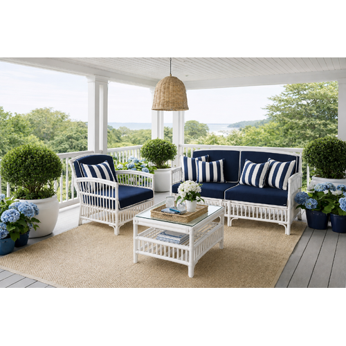 Americana 2.5 Seater Sofa White with Blue & White Cushions